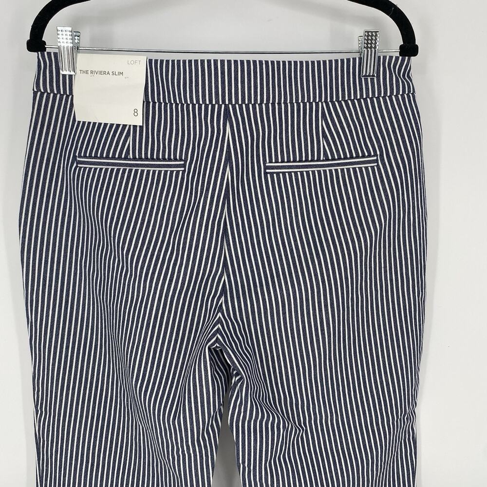 Loft The Riviera Slim Pin Striped Button Front Slacks Pants Women's Size 8 - Picture 5 of 10